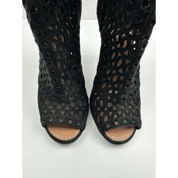 Alaia Black Suede Cut Out Boots Size 36 US 6 Peep Toe Ankle Booties Leather - Picture 8 of 11